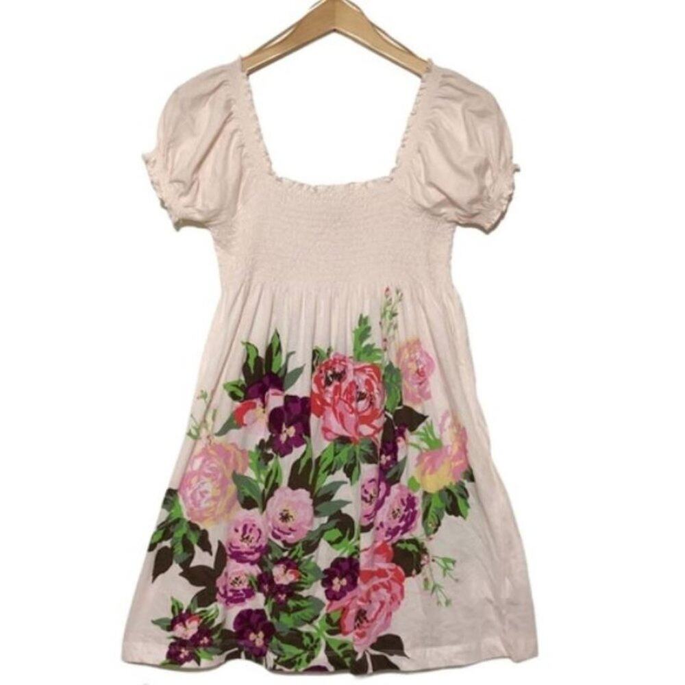 H&M Garden Collection Floral Smocked Top Tunic Dress Milkmaid Cottage